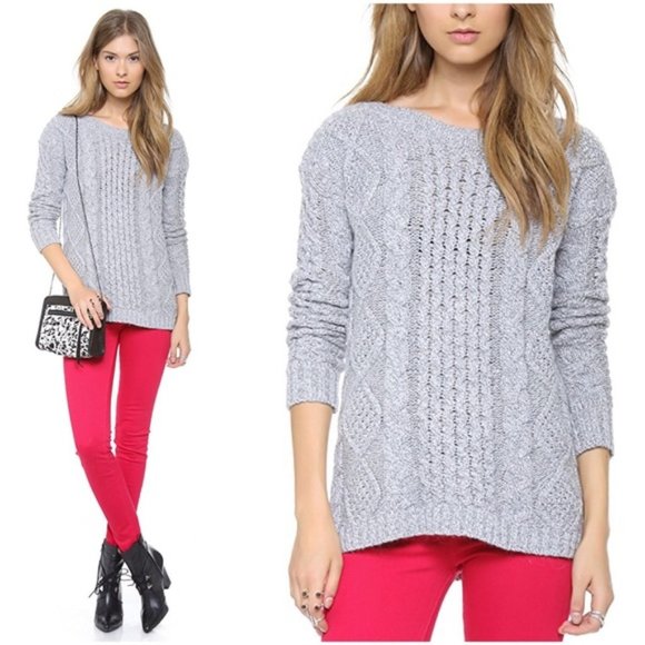 Madewell Sweaters - MADEWELL Sweater Boat Neck Cable Knit Chunky Tunic Light Gray Pullover Small